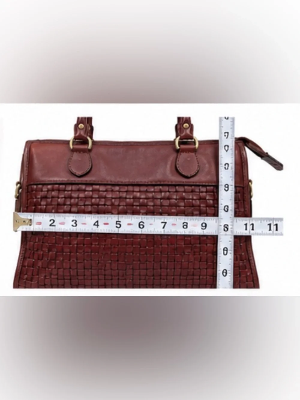Del Mano Woven Burgundy Brown Structured Satchel Handbag